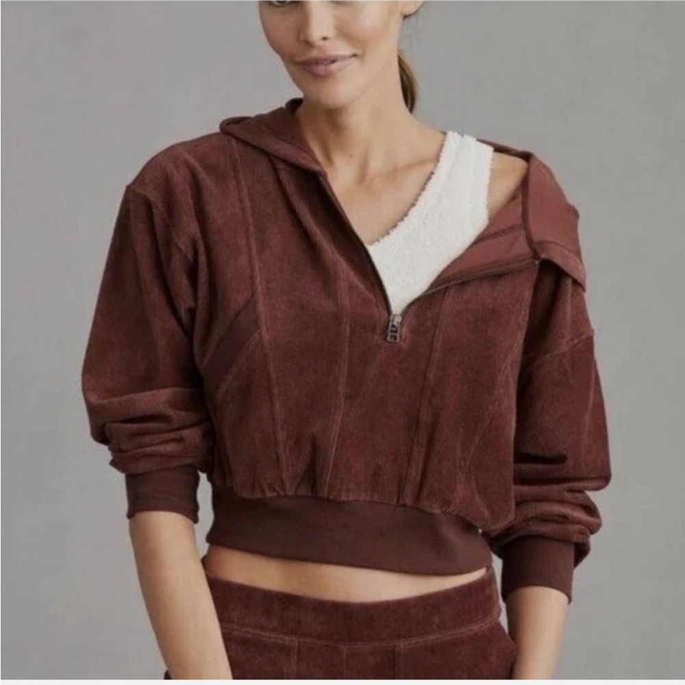 Anthropologie Daily Practice Velour Half Zip Small